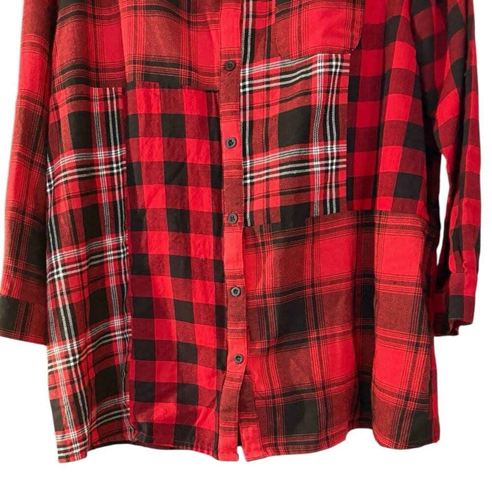 NorthStyle Button Up Shirt Women's L Patchwork Red Tartan Flannel Plaid Top - Picture 5 of 10